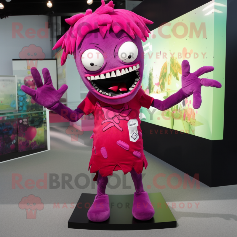 Magenta Zombie mascot costume character dressed with a Sheath Dress and Gloves