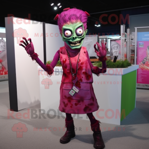 Magenta Zombie mascot costume character dressed with a Sheath Dress and Gloves