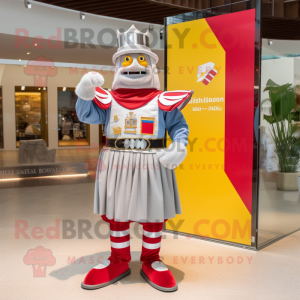 Silver Swiss Guard mascot costume character dressed with a Board Shorts and Pocket squares