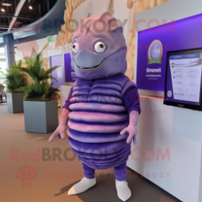 Lavender Trilobite mascot costume character dressed with a V-Neck Tee and Anklets