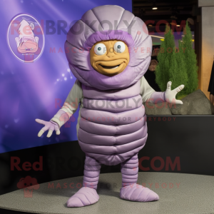 Lavender Trilobite mascot costume character dressed with a V-Neck Tee and Anklets