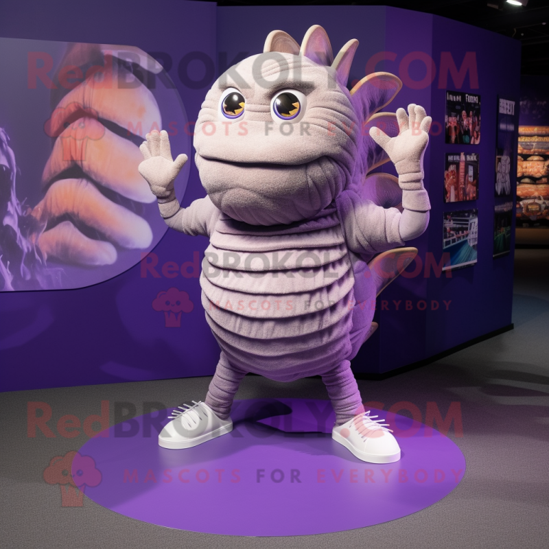 Lavender Trilobite mascot costume character dressed with a V-Neck Tee and Anklets