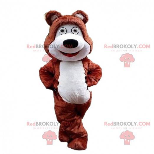 Mascotte bruine en witte teddybeer, teddybeerkostuum -