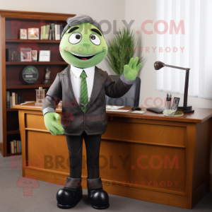 Olive Attorney mascot costume character dressed with a Blazer and Suspenders