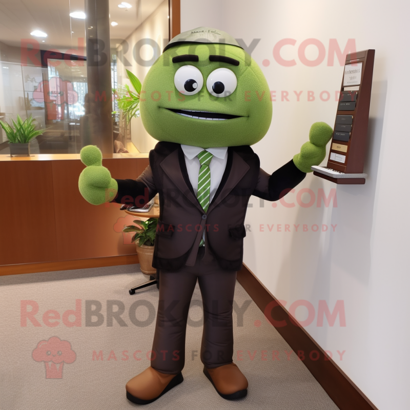 Olive Attorney mascot costume character dressed with a Blazer and Suspenders Olive Attorney mascot costume character dressed with a Blazer and Suspenders