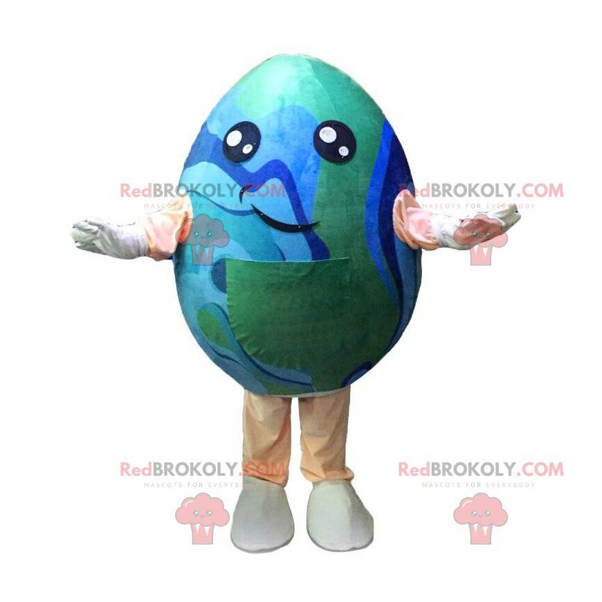 Mascota de huevo gigante en los colores del planeta Tierra -