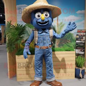 Navy Scarecrow mascot costume character dressed with a Denim Shirt and Smartwatches
