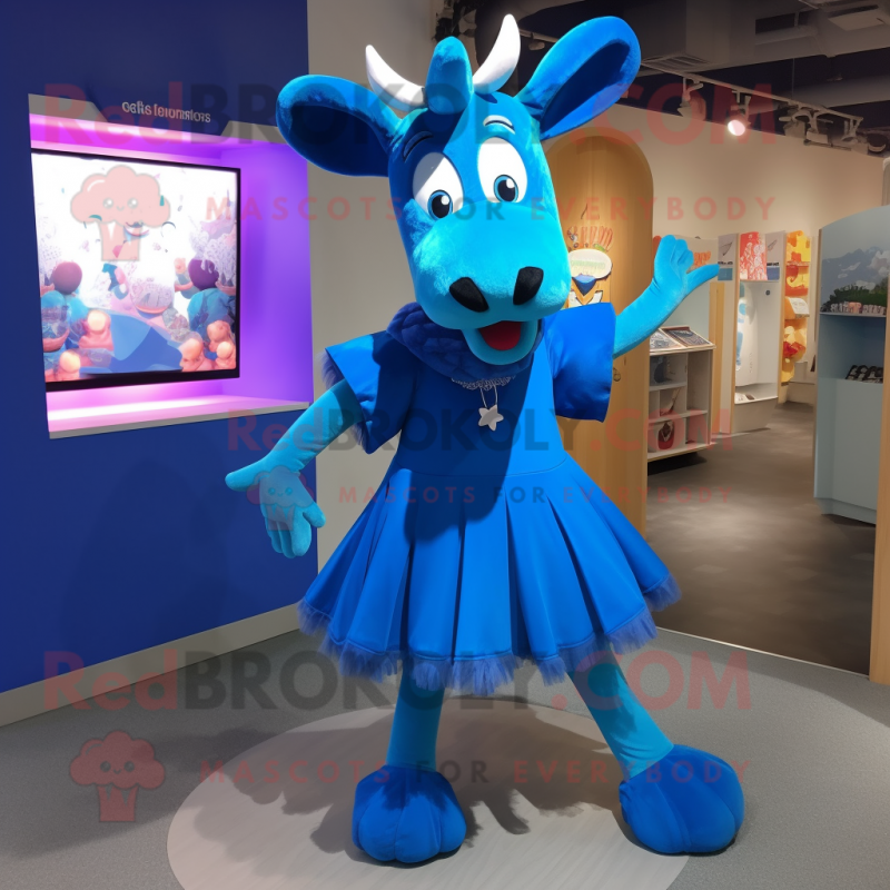 Blue Moose mascot costume character dressed with a A-Line Dress and Headbands