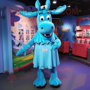 Blue Moose mascot costume character dressed with a A-Line Dress and Headbands