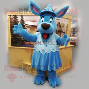 Blue Moose mascot costume character dressed with a A-Line Dress and Headbands