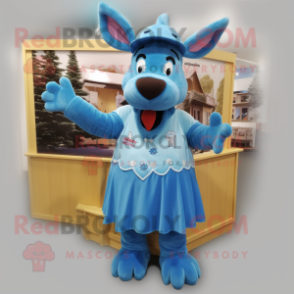 Blue Moose mascot costume character dressed with a A-Line Dress and Headbands