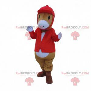 Mascotte de cheval en tenue de jockey, costume de jockey -