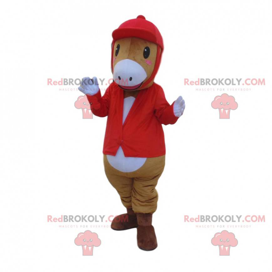 Maskot koně v žokejovém oblečení, žokejský kostým - Maskot koně v žokejovém oblečení, žokejský kostým -