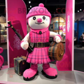 Pink Bagpipe mascot costume character dressed with a Romper and Handbags