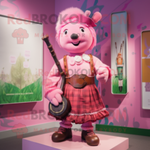 Pink Bagpipe mascot costume character dressed with a Romper and Handbags