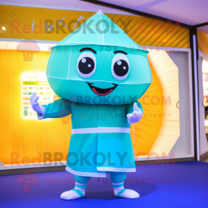 Cyan Dim Sum mascot costume character dressed with a Swimwear and Belts