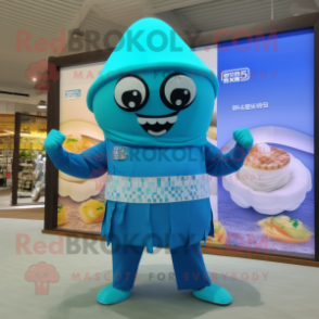 Cyan Dim Sum mascot costume character dressed with a Swimwear and Belts