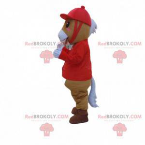 Mascotte de cheval en tenue de jockey, costume de jockey -