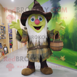 Olive Witch mascot costume character dressed with a Flannel Shirt and Messenger bags