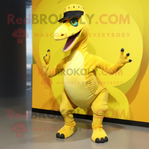 Yellow Parasaurolophus mascot costume character dressed with a Leggings and Hats