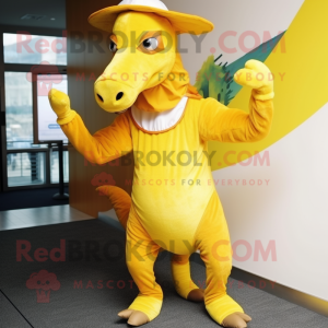 Yellow Parasaurolophus mascot costume character dressed with a Leggings and Hats