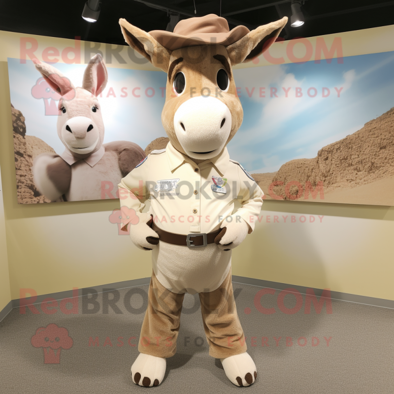 Beige Donkey mascot costume character dressed with a Henley Shirt and Shoe laces Beige Donkey mascot costume character dressed with a Henley Shirt and Shoe laces