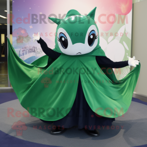 Forest Green Manta Ray mascot costume character dressed with a Circle Skirt and Gloves