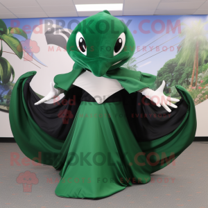 Forest Green Manta Ray mascot costume character dressed with a Circle Skirt and Gloves