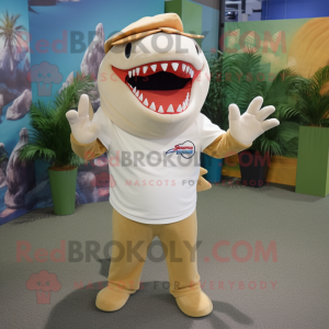 Cream Shark mascot costume character dressed with a Polo Tee and Headbands