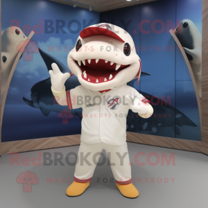 Cream Shark mascot costume character dressed with a Polo Tee and Headbands