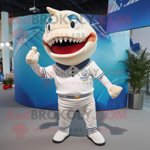 Cream Shark mascot costume character dressed with a Polo Tee and Headbands