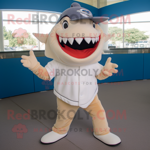 Cream Shark mascot costume character dressed with a Polo Tee and Headbands