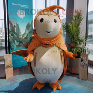 Rust Narwhal mascot costume character dressed with a Swimwear and Shawl pins