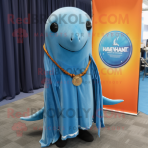 Rust Narwhal mascot costume character dressed with a Swimwear and Shawl pins