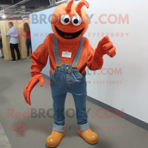 Rust Lobster mascot costume character dressed with a Flare Jeans and Tie pins