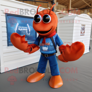 Rust Lobster mascot costume character dressed with a Flare Jeans and Tie pins