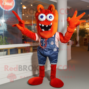 Rust Lobster mascot costume character dressed with a Flare Jeans and Tie pins