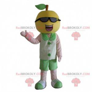 Mascotte giallo limone sorridente con occhiali da sole -