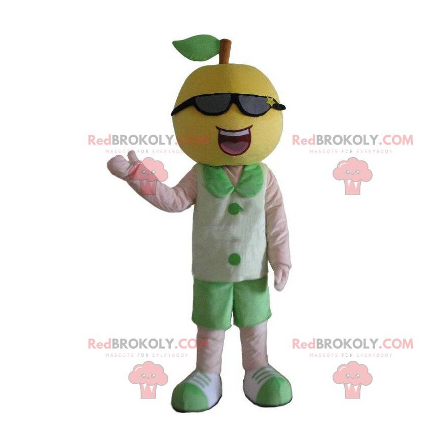 Mascote amarelo-limão sorrindo com óculos de sol -
