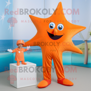 Orange Starfish mascot costume character dressed with a Capri Pants and Cufflinks