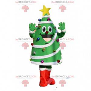 Mascot decorado árbol de Navidad verde, traje de árbol de