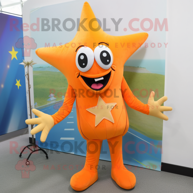 Orange Starfish mascot costume character dressed with a Capri Pants and Cufflinks