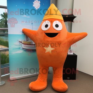 Orange Starfish mascot costume character dressed with a Capri Pants and Cufflinks