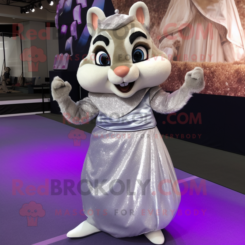 Silver Chipmunk mascot costume character dressed with a Ball Gown and Headbands