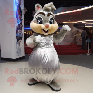Silver Chipmunk mascot costume character dressed with a Ball Gown and Headbands