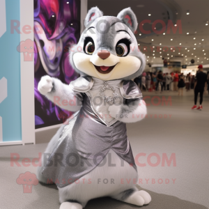 Silver Chipmunk mascot costume character dressed with a Ball Gown and Headbands