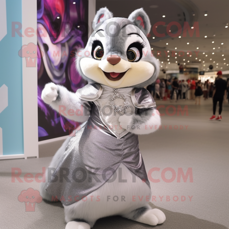 Silver Chipmunk mascot costume character dressed with a Ball Gown and Headbands Silver Chipmunk mascot costume character dressed with a Ball Gown and Headbands