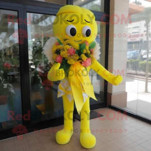 Lemon Yellow Bouquet Of Flowers mascot costume character dressed with a Flare Jeans and Bow ties