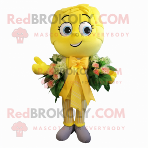 Lemon Yellow Bouquet Of Flowers mascot costume character dressed with a Flare Jeans and Bow ties
