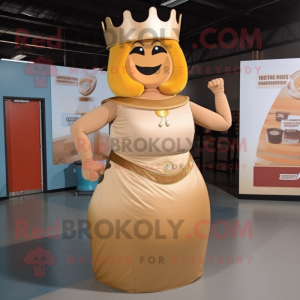 Tan Queen mascot costume character dressed with a Bodysuit and Belts